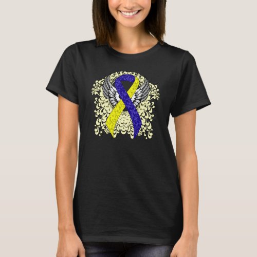 Blue and Yellow Awareness Ribbon with Wings T_Shirt