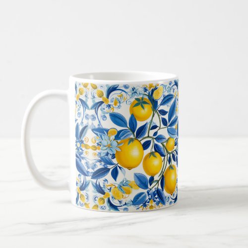   Blue and yellow Azulejos with lemons Coffee Mug