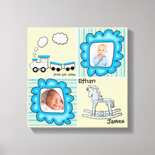 Blue and Yellow Baby Photo Nursery Wall Decor (Front)