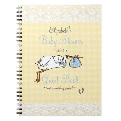 Blue and Yellow Baby Shower Stork Guest Book