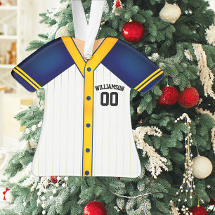 Blue and Yellow Baseball Jersey Ornament