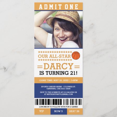 Blue And Yellow Basketball Ticket Birthday Invites