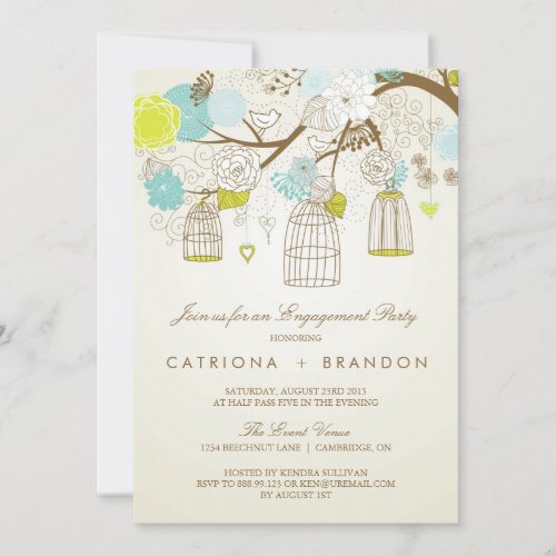 BLUE AND YELLOW BIRDCAGES ENGAGEMENT PARTY INVITE