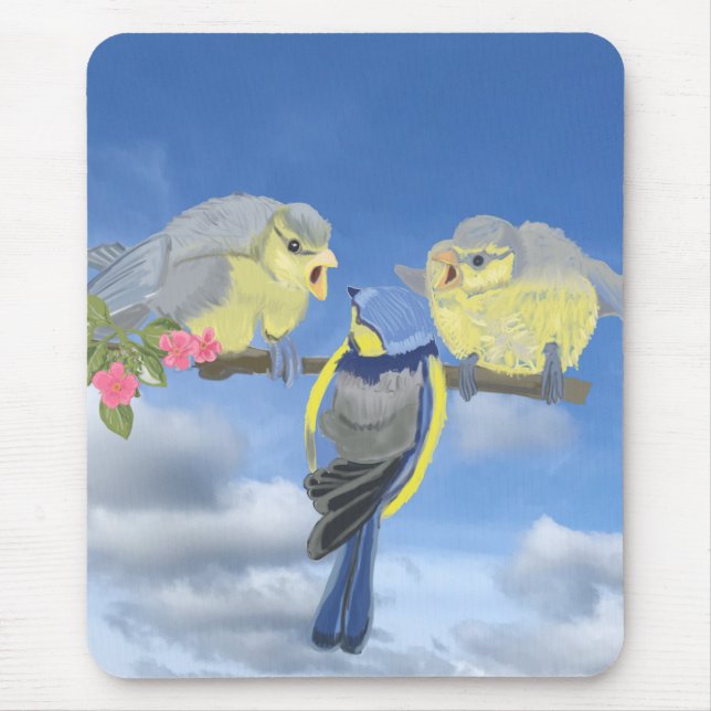 Blue and Yellow Bluetit Birds Mouse Pad (Front)