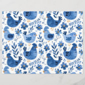 Blue and yellow boho chicken seamless pattern (Back)