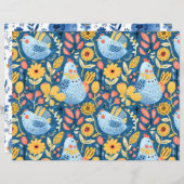 Blue and yellow boho chicken seamless pattern (Front/Back)
