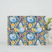 Blue and yellow boho chicken seamless pattern (Standing Front)