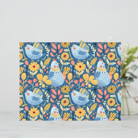 Blue and yellow boho chicken seamless pattern (Standing Front)