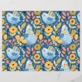 Blue and yellow boho chicken seamless pattern (Front)