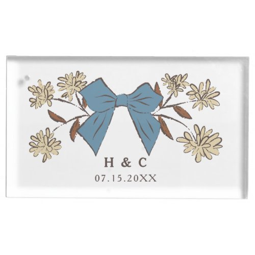 Blue and Yellow Bow and Flowers Wedding Place Card Holder