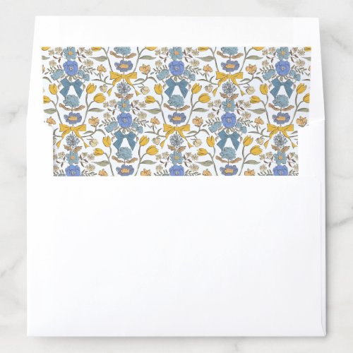 Blue and Yellow Bows and Blossoms Rustic Wedding Envelope Liner