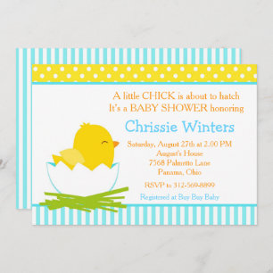 Blue and Yellow Boy Chick Baby Shower Invitation