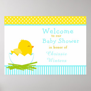Blue and Yellow Boy Chick Baby Shower Party Poster