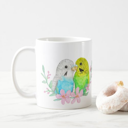 Blue and Yellow Budgie Parakeets bird lover gift  Coffee Mug