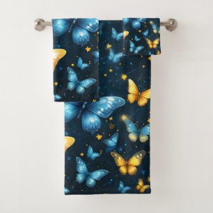 Blue And Yellow Butterflies Flying, Bath Towel Set