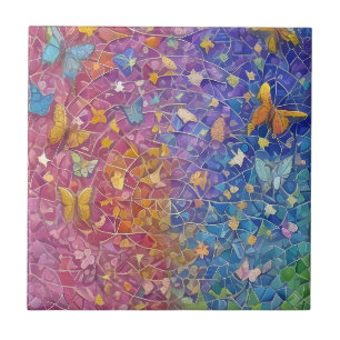 Blue and Yellow Butterflies Pretty Colorful Mosaic Ceramic Tile