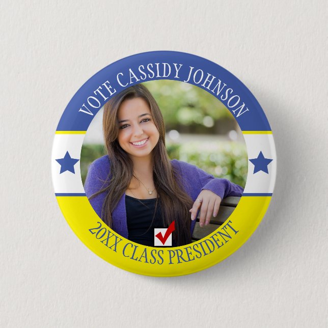 Blue and Yellow Campaign Student Body Vote Button (Front)