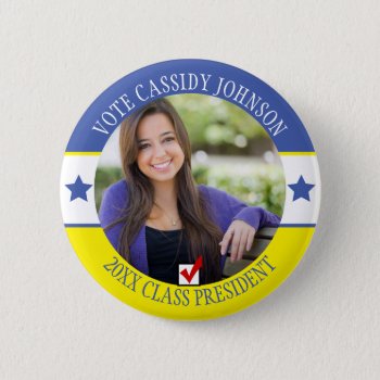 Blue And Yellow Campaign Student Body Vote Button by teeloft at Zazzle
