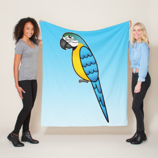 Blue And Yellow Cartoon Macaw Parrot Bird Fleece Blanket