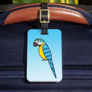 Blue And Yellow Cartoon Macaw Parrot Bird Luggage Tag