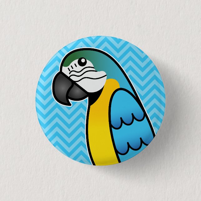 Blue And Yellow Cartoon Macaw Parrot Bird Pinback Button (Front)