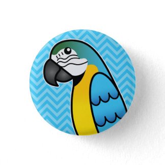 Blue And Yellow Cartoon Macaw Parrot Bird Pinback Button