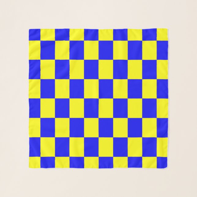 Blue and Yellow Checkered Pattern Scarf (Front)
