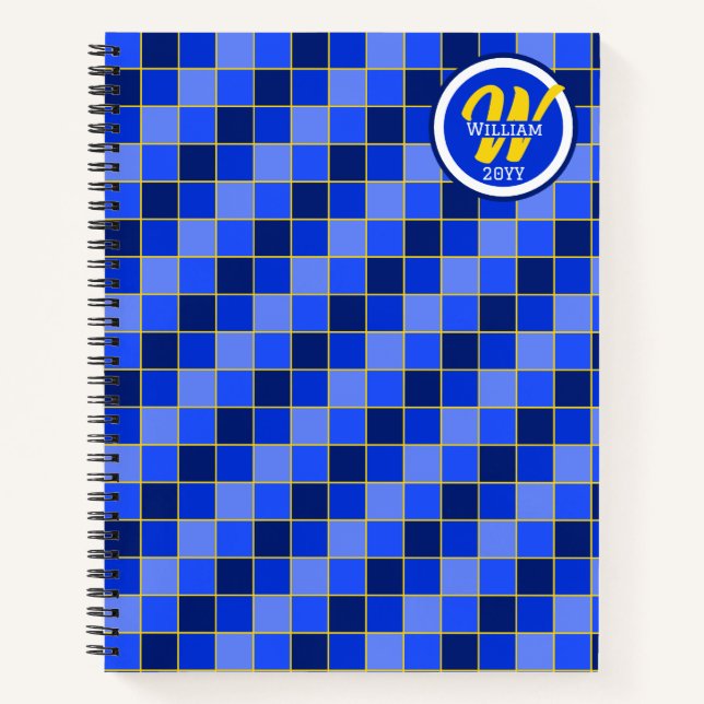 Blue and Yellow Checks Personalized  Notebook (Front)