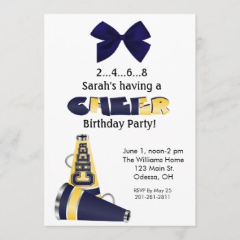 Blue And Yellow Cheer Birthday Invitation by Lilleaf at Zazzle