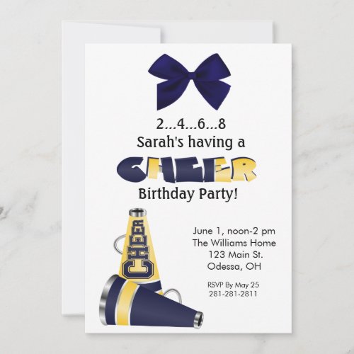 Blue and Yellow Cheer Birthday Invitation