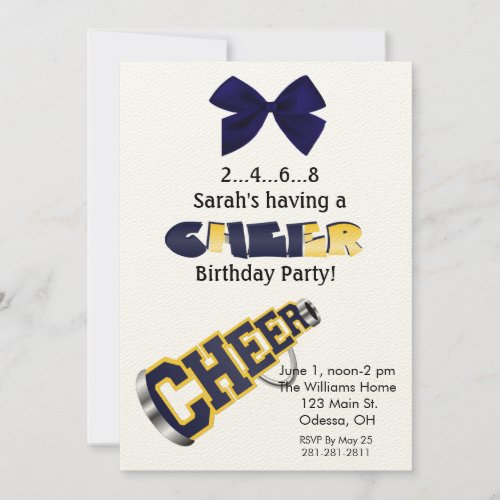 Blue and Yellow Cheer Megaphone Invitation