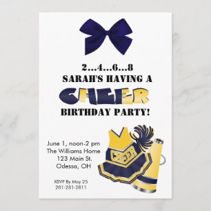 Blue and Yellow Cheerleading Birthday Invitation