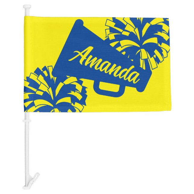 Blue and Yellow Cheerleading Customized Game Day Car Flag (Front)