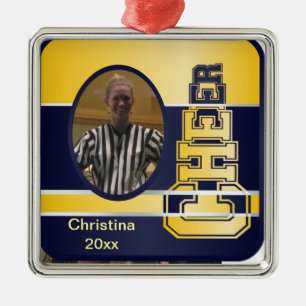 Blue and Yellow Cheerleading Photograph Ornament