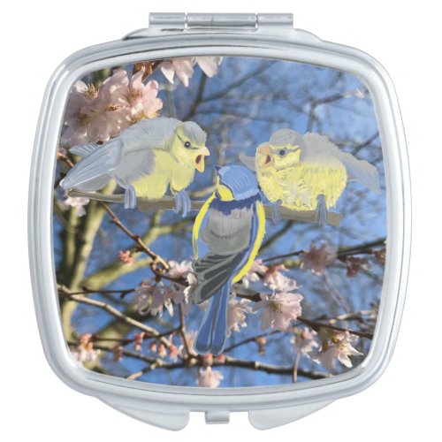 Blue and Yellow Chickadee family Compact Mirror