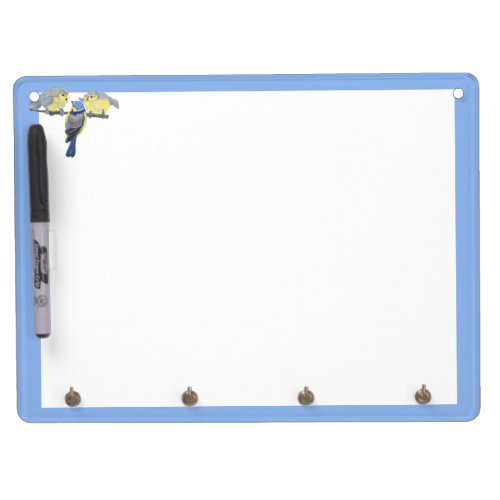 Blue and Yellow Chickadee family Dry Erase Board With Keychain Holder