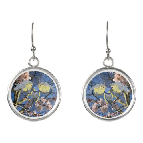 Blue and Yellow Chickadee family Earrings