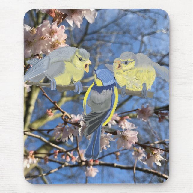 Blue and Yellow Chickadee family Mouse Pad (Front)