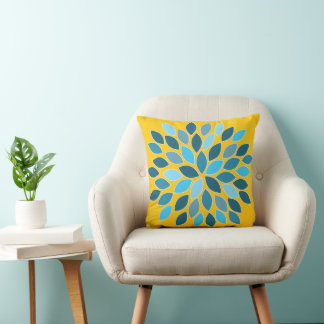 Blue and Yellow Chrysanthemum Floral Throw Pillow