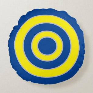 Blue and yellow circles round pillow