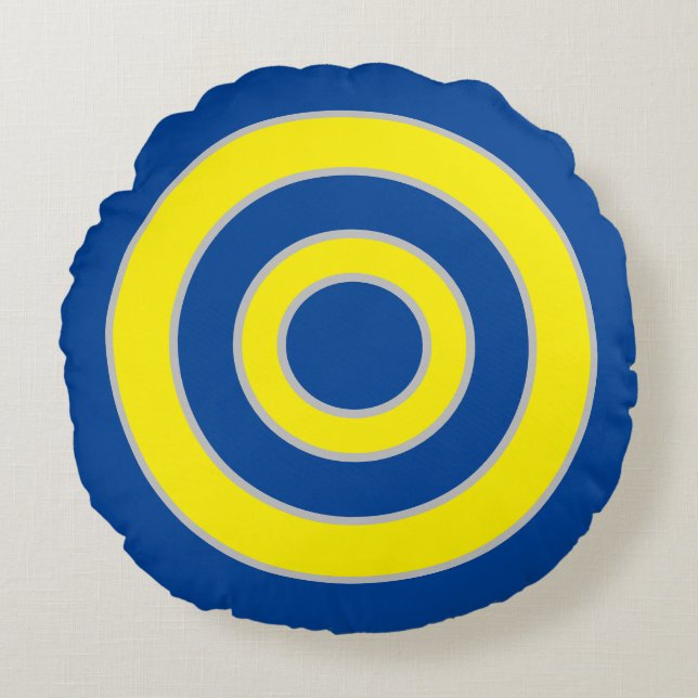 Blue and yellow circles round pillow (Front)