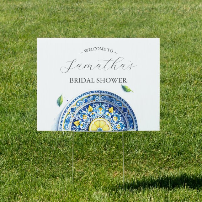 Blue and Yellow Citrus Bridal Shower Yard Signs (Insitu)
