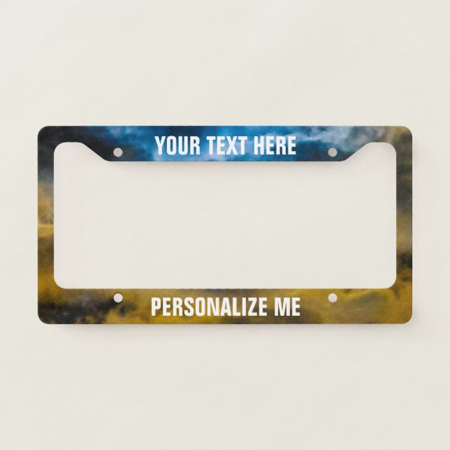 Blue and Yellow Cloudy Sky Sunset Photograph License Plate Frame (Front)