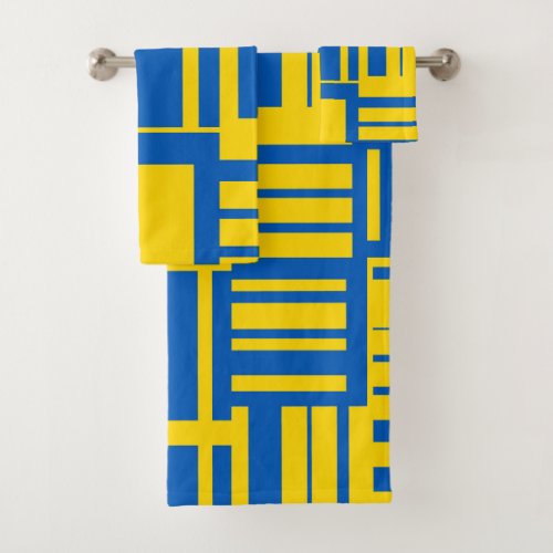 Blue And Yellow Color Line Design Pattern Bath Towel Set