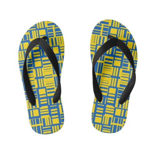 Blue And Yellow Color Line Design Pattern Kids Flip Flops