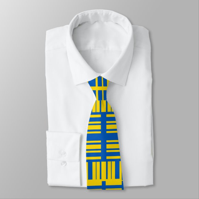 Blue And Yellow Color Line Design Pattern Neck Tie (Tied)