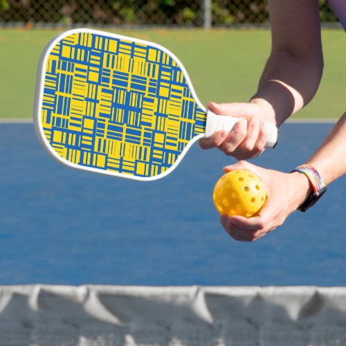 Blue And Yellow Color Line Design Pattern Pickleball Paddle