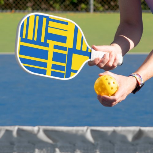 Blue And Yellow Color Line Design Pattern Pickleball Paddle