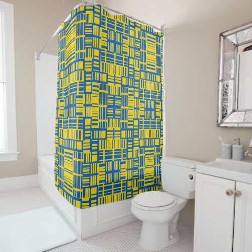 Blue And Yellow Color Line Design Pattern Shower Curtain