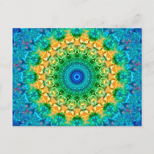 Blue and Yellow Colorful Seasons Summer Mandala Postcard